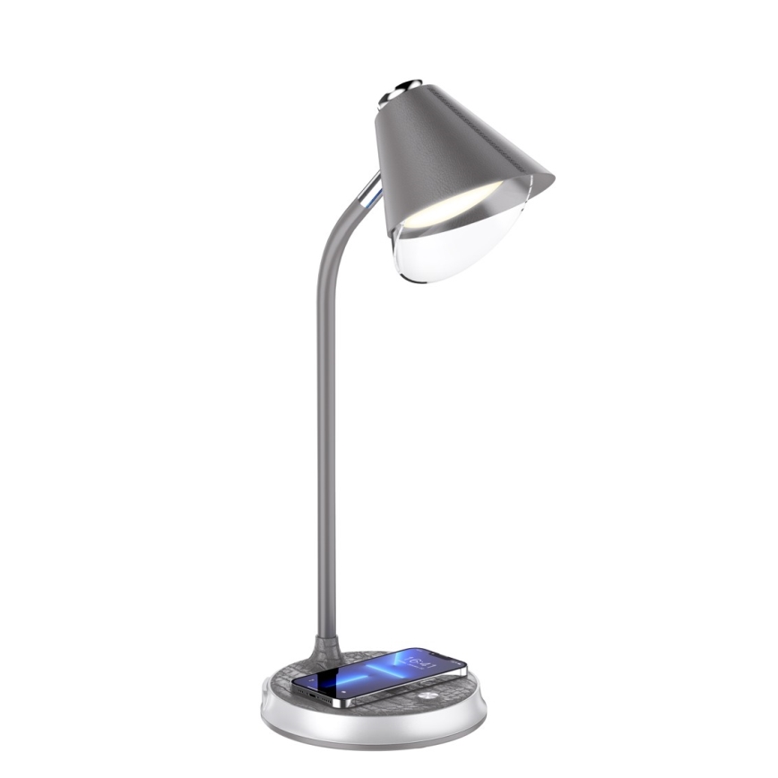 LED Zatemnitvena namizna svetilka z brezžičnim polnjenjem FINCH LED/9W/12/230V siva/sijajni krom