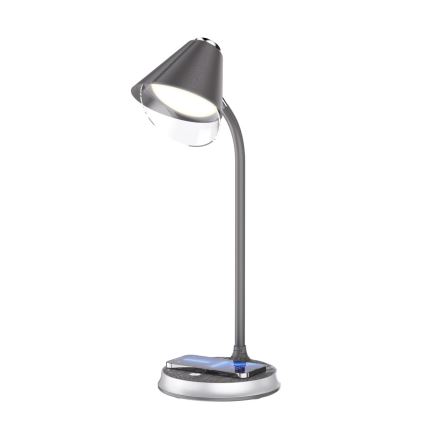LED Zatemnitvena namizna svetilka z brezžičnim polnjenjem FINCH LED/9W/12/230V siva/sijajni krom