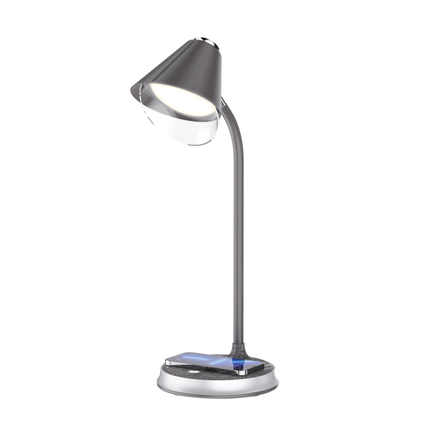 LED Zatemnitvena namizna svetilka z brezžičnim polnjenjem FINCH LED/9W/12/230V siva/sijajni krom