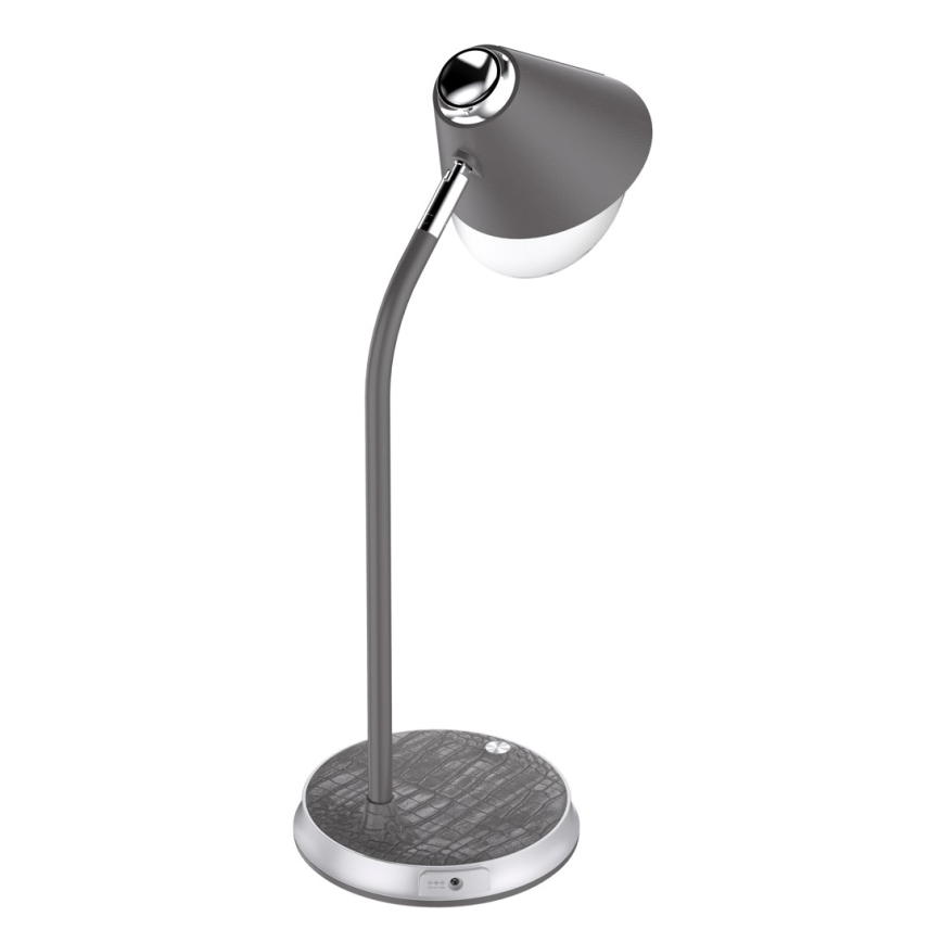 LED Zatemnitvena namizna svetilka z brezžičnim polnjenjem FINCH LED/9W/12/230V siva/sijajni krom