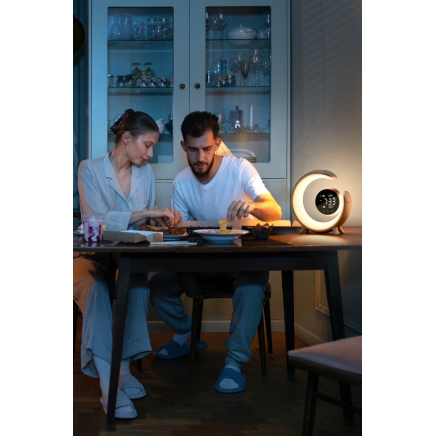 LED RGBW Zatemnitvena namizna svetilka z budilko PEACOCK LED/20W/5V USB