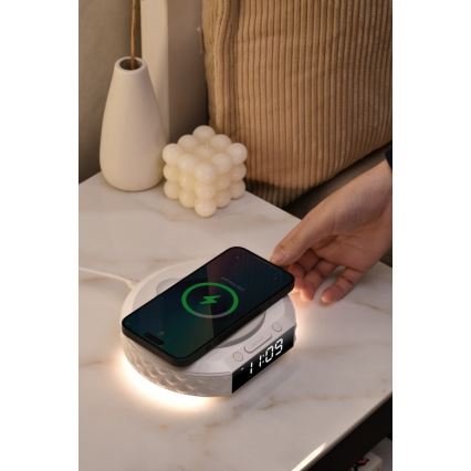 Budilka z LCD zaslonom in brezžični Qi polnilec 27W/9V 220 mAh bela