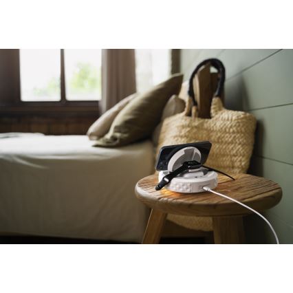 Budilka z LCD zaslonom in brezžično Qi polnilno postajo 27W/9V 220 mAh bela