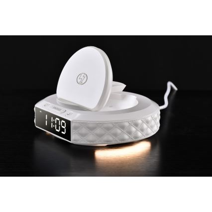 Budilka z LCD zaslonom in brezžično Qi polnilno postajo 27W/9V 220 mAh bela