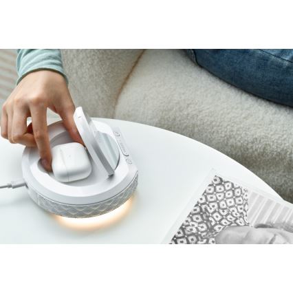 Budilka z LCD zaslonom in brezžično Qi polnilno postajo 27W/9V 220 mAh bela