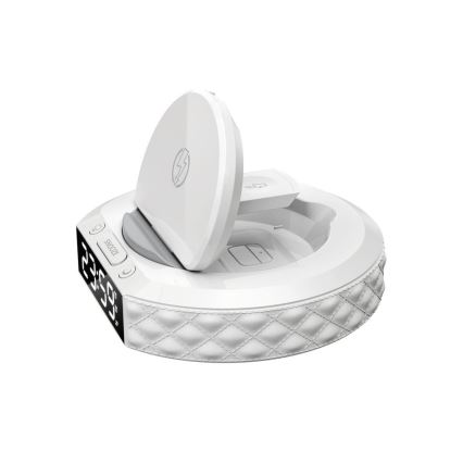 Budilka z LCD zaslonom in brezžično Qi polnilno postajo 27W/9V 220 mAh bela