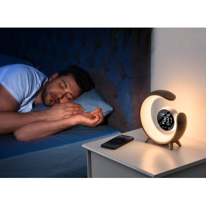 LED RGBW Zatemnitvena namizna svetilka z budilko LED/20W/5V USB srebrna