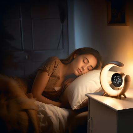LED RGBW Zatemnitvena namizna svetilka z budilko LED/20W/5V USB srebrna