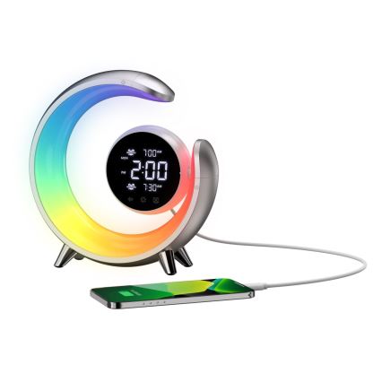LED RGBW Zatemnitvena namizna svetilka z budilko LED/20W/5V USB srebrna