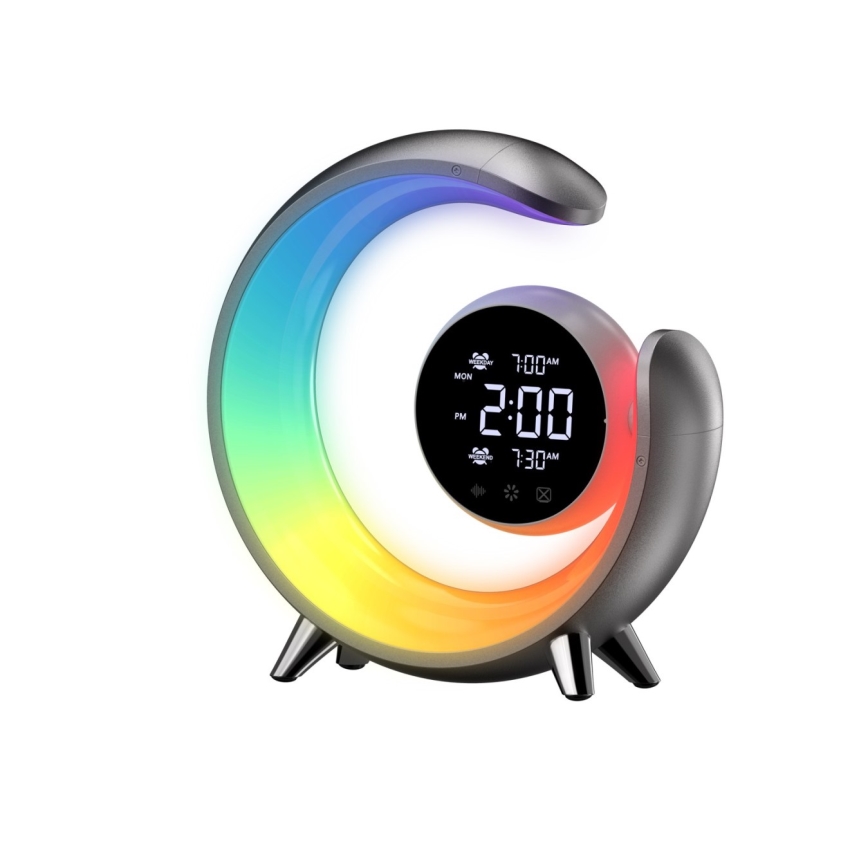 LED RGBW Zatemnitvena namizna svetilka z budilko LED/20W/5V USB srebrna