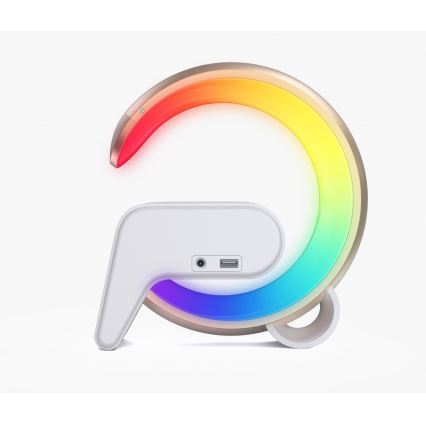 LED RGB Zatemnitvena namizna svetilka z budilka in Qi polnjenje 30W/230V zlata