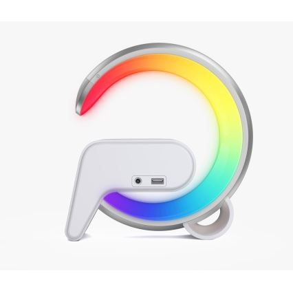 LED RGB Zatemnitvena namizna svetilka z budilka in Qi polnjenje 30W/230V srebrna