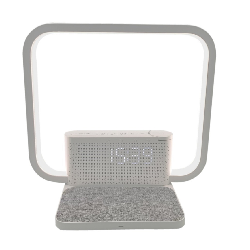 LED Zatemnitvena namizna svetilka z budilka in Qi polnjenje LED/18W/230V bela