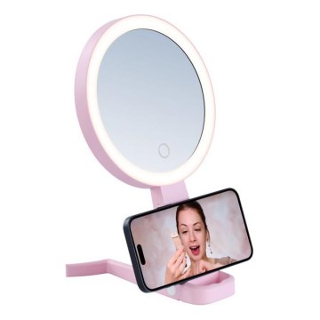 Immax 09102L - LED+CCT zatemnljivo kozmetično ogledalo SWEET LED/3W/5V rožnato
