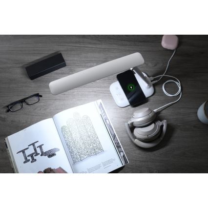 Zatemnjevalna LED namizna svetilka z brezžičnim polnjenjem Qi in USB LUMI LED/7W/230V bela