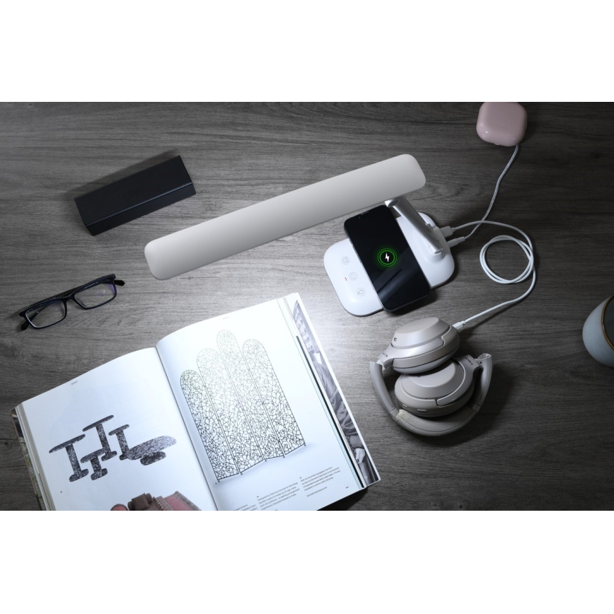 Zatemnjevalna LED namizna svetilka z brezžičnim polnjenjem Qi in USB LUMI LED/7W/230V bela