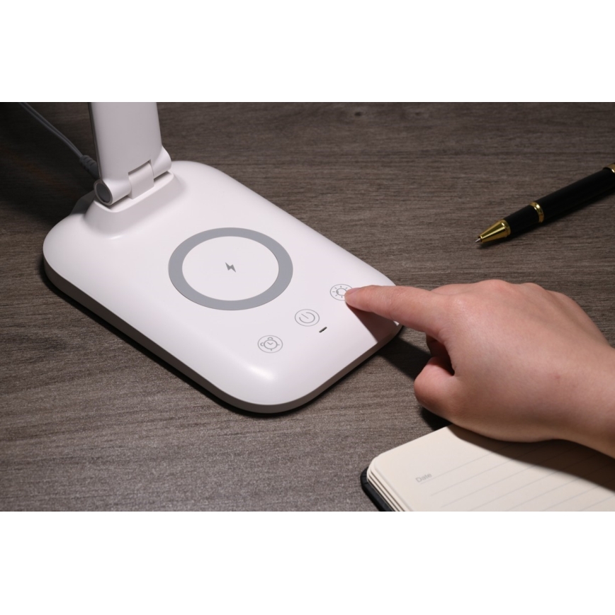 Zatemnjevalna LED namizna svetilka z brezžičnim polnjenjem Qi in USB LUMI LED/7W/230V bela