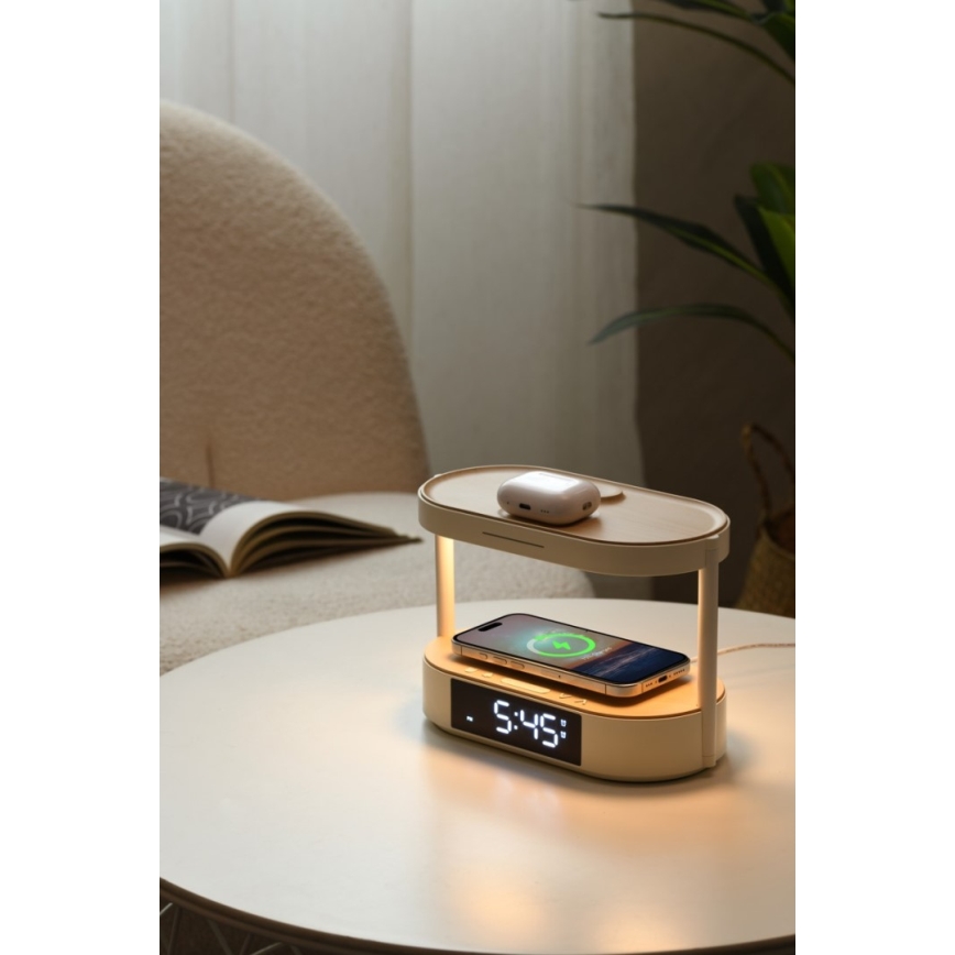Zatemnjiva LED namizna svetilka z budilko in polnjenjem TRIPLE DOCK LED/1,5W/5V