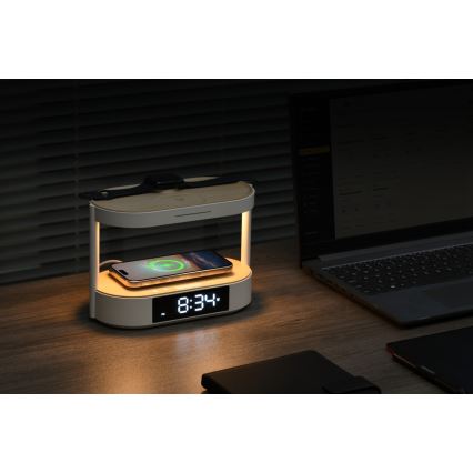 Zatemnjiva LED namizna svetilka z budilko in polnjenjem TRIPLE DOCK LED/1,5W/5V