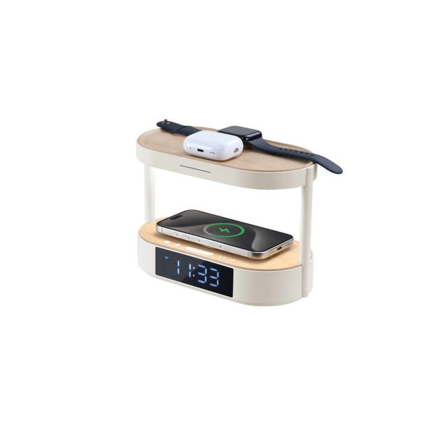 Zatemnjiva LED namizna svetilka z budilko in polnjenjem TRIPLE DOCK LED/1,5W/5V
