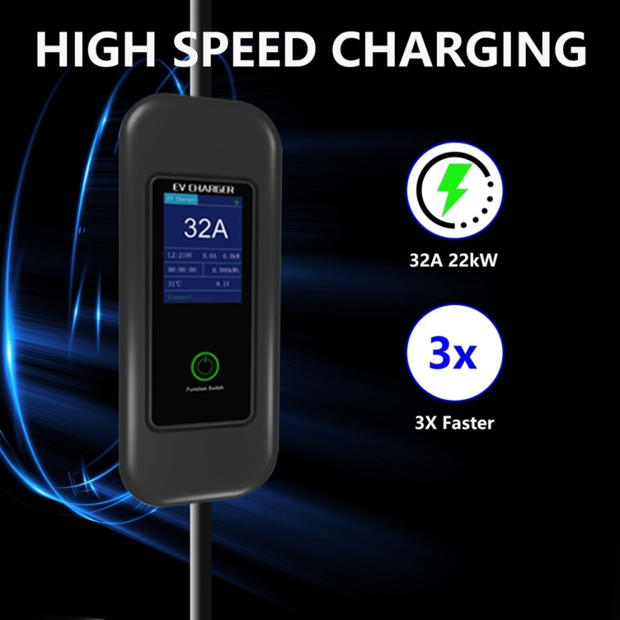 Immax - EV potovalna polnilna postaja za električne avtomobile AC Type 2 32A/380V 22kW + vtičnica 230V 5m Wi-Fi Tuya