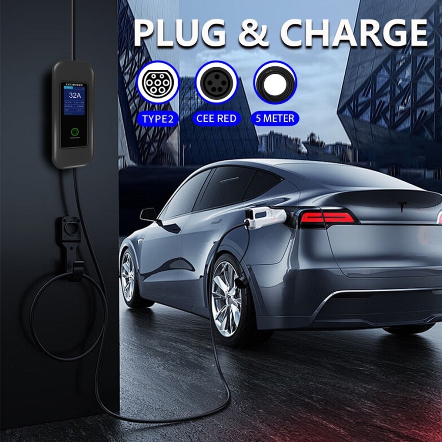 Immax - EV potovalna polnilna postaja za električne avtomobile AC Type 2 32A/380V 22kW + vtičnica 230V 5m Wi-Fi Tuya
