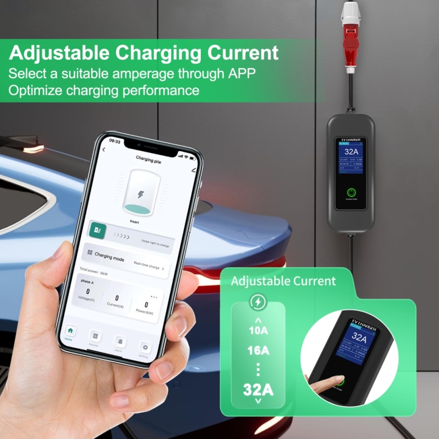 Immax - EV potovalna polnilna postaja za električne avtomobile AC Type 2 32A/380V 22kW + vtičnica 230V 5m Wi-Fi Tuya