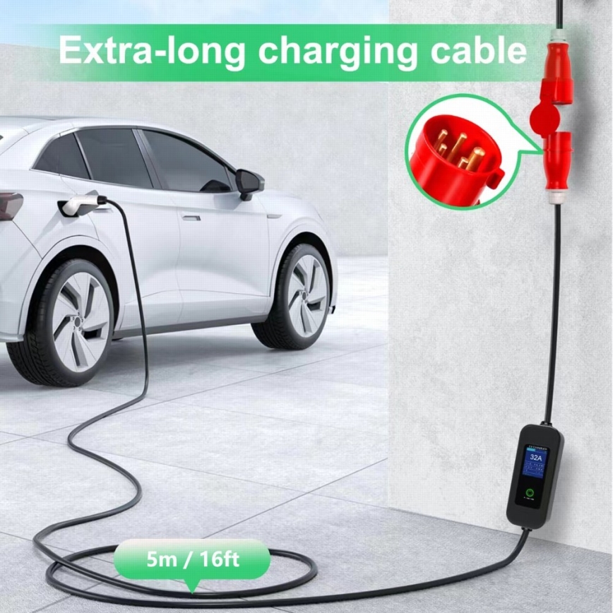 Immax - EV potovalna polnilna postaja za električne avtomobile AC Type 2 32A/380V 22kW + vtičnica 230V 5m Wi-Fi Tuya