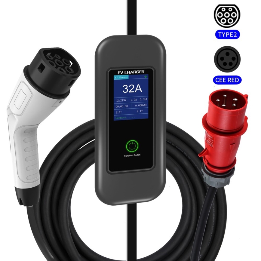 Immax - EV potovalna polnilna postaja za električne avtomobile AC Type 2 32A/380V 22kW + vtičnica 230V 5m Wi-Fi Tuya