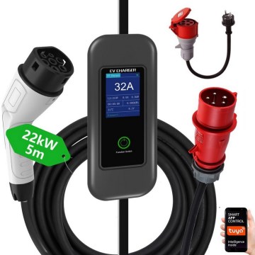 Immax - EV potovalna polnilna postaja za električne avtomobile AC Type 2 32A/380V 22kW + vtičnica 230V 5m Wi-Fi Tuya