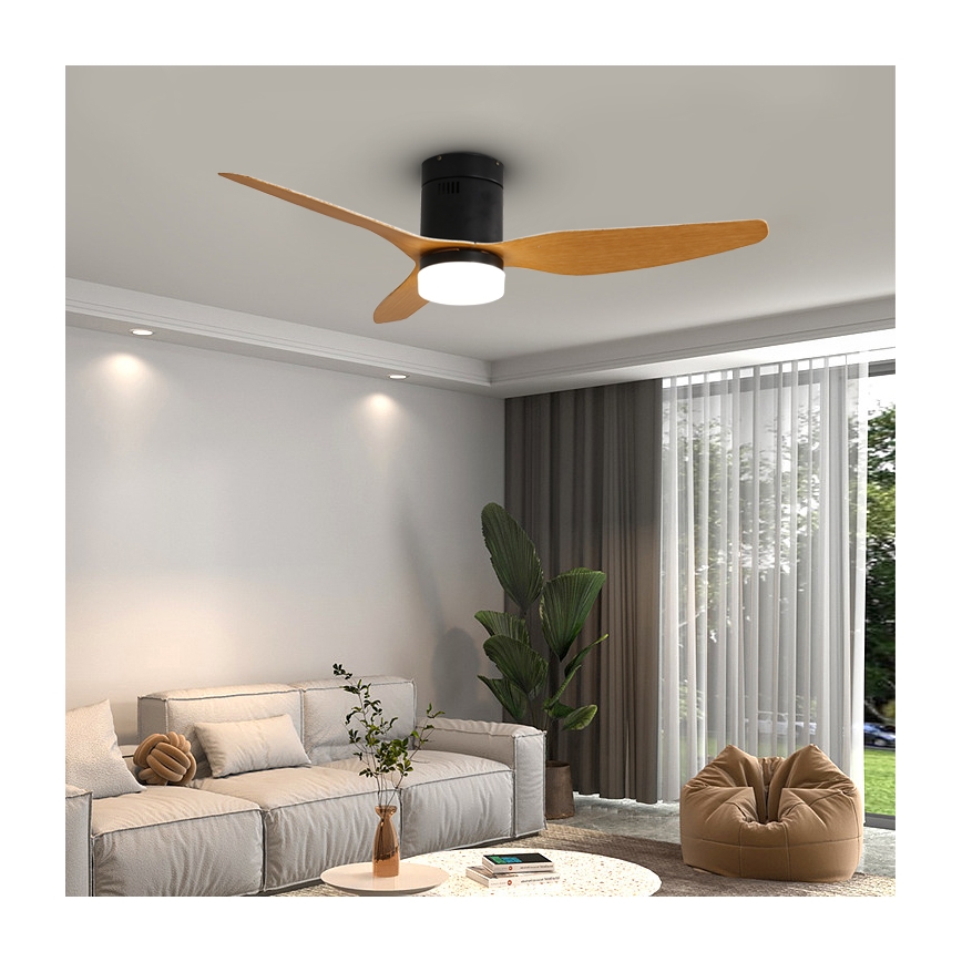 Immax NEO 07142-B - LED Stropni ventilator NEO LITE FRESCO LED/18W/230V Tuya Wi-Fi črn/les + Daljinski upravljalnik