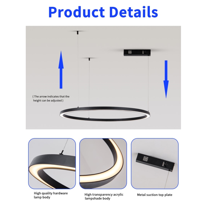 Immax NEO 07215L - LED Zatemnitveni lestenec na vrvici FINO LED/60W/230V 80 cm črna Tuya + Daljinski upravljalnik
