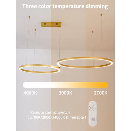 Immax NEO 07218L - LED Zatemnitveni lestenec na vrvici FINO LED/93W/230V 60/80cm zlata Tuya + Daljinski upravljalnik