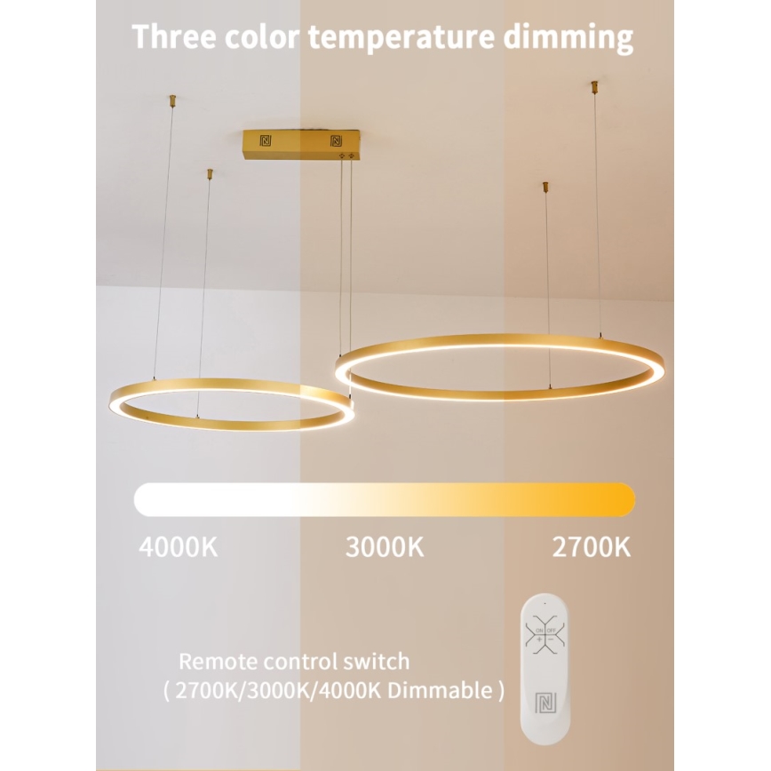 Immax NEO 07218L - LED Zatemnitveni lestenec na vrvici FINO LED/93W/230V 60/80cm zlata Tuya + Daljinski upravljalnik