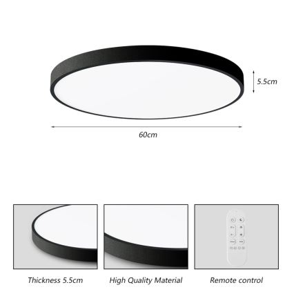 Immax NEO 07250L - LED Zatemnitvena stropna svetilka NEO LITE SEMPLICI LED/60W/230V 3000-6000K Wi-Fi Tuya črna + Daljinski upravljalnik
