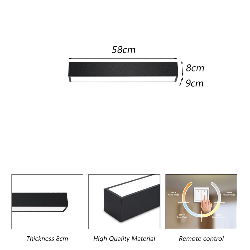Immax NEO 07254L - LED Zatemnitvena stropna svetilka NEO LITE LUNGO LED/20W/230V 3000-6000K Wi-Fi Tuya črna + Daljinski upravljalnik