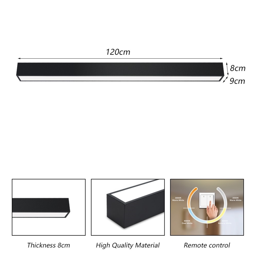 Immax NEO 07256L - LED Zatemnitvena stropna svetilka NEO LITE LUNGO LED/38W/230V 3000-6000K Wi-Fi Tuya črna + Daljinski upravljalnik