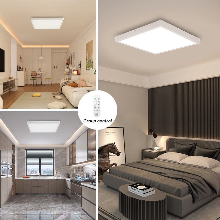 Immax NEO 07277L - LED Kopalniška zatemnitvena stropna svetilka NEO LITE FRAME LED/50W/230V IP44 Wi-Fi Tuya + Daljinski upravljalnik bela