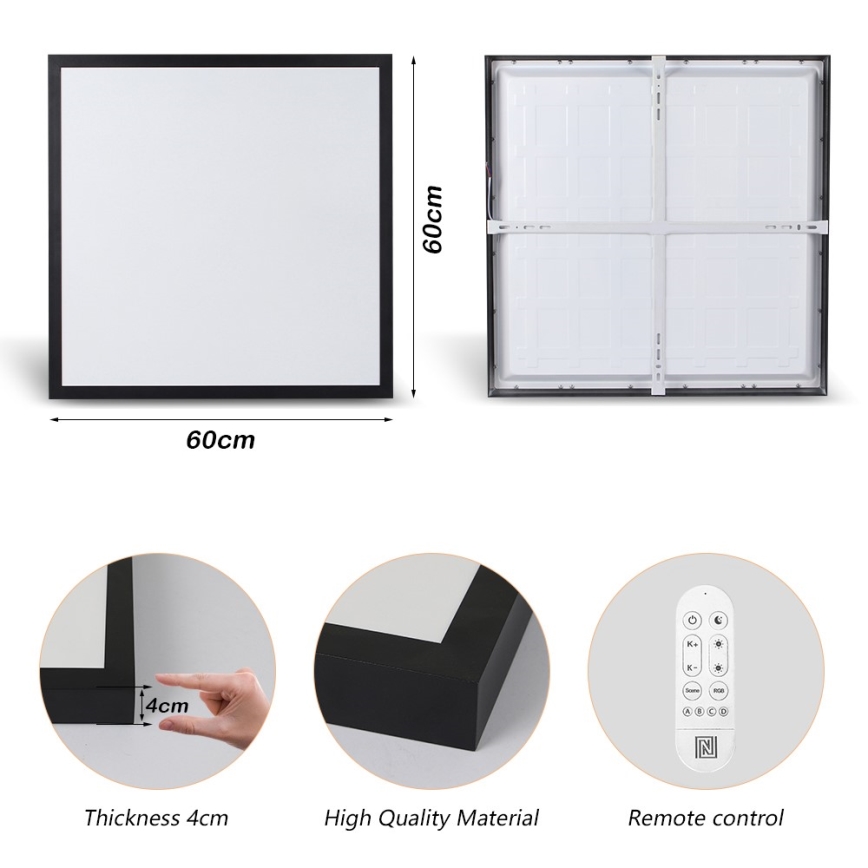 Immax NEO 07279L - LED Kopalniška zatemnitvena stropna svetilka NEO LITE FRAME LED/50W/230V IP44 Wi-Fi Tuya + Daljinski upravljalnik črna