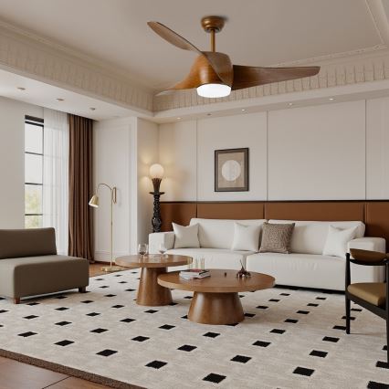 Immax NEO 07286L - LED stropni ventilator WAVE LED/18W/230V Wi-Fi Tuya rjave barve, premer 132 cm + daljinski upravljalnik