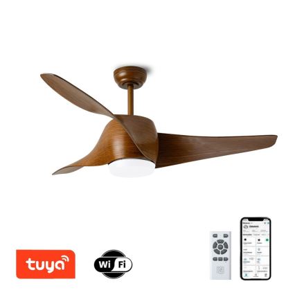 Immax NEO 07286L - LED stropni ventilator WAVE LED/18W/230V Wi-Fi Tuya rjave barve, premer 132 cm + daljinski upravljalnik