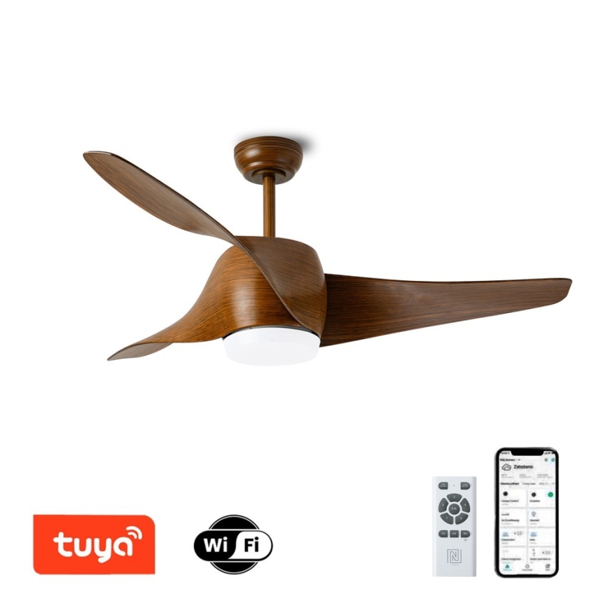 Immax NEO 07286L - LED Zatemnitveni stropni ventilator WAVE LED/18W/230V Wi-Fi Tuya rjava + Daljinski upravljalnik