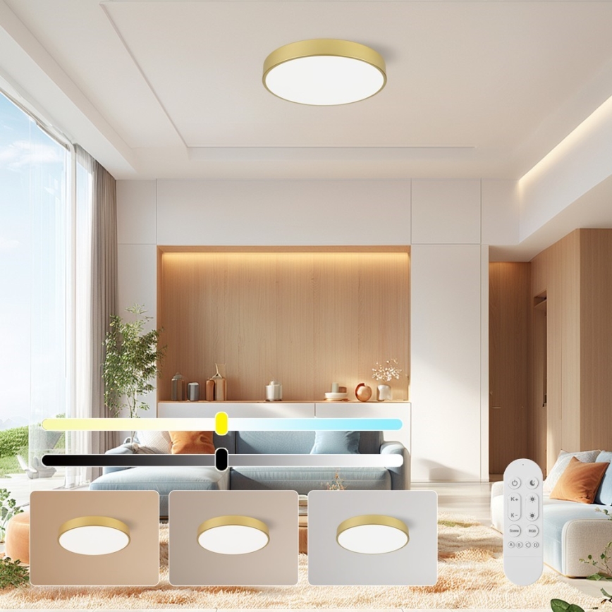 Immax NEO 07292L - Zatemnljiva stropna LED svetilka NEO LITE SEMPLICI LED/36W/230V/3000–6000K, premer 40 cm, Wi-Fi Tuya, zlata + daljinski upravljalnik