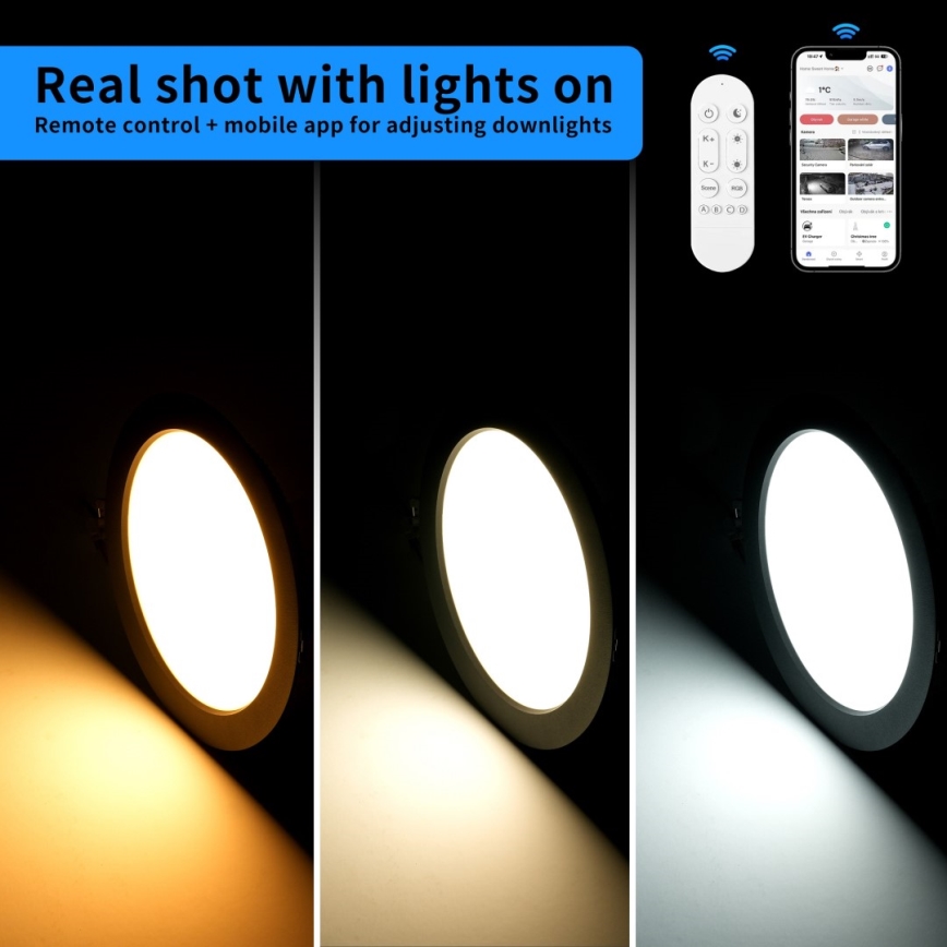 Immax NEO 07294L - Zatemnjiva vgradna LED stropna svetilka DOWN, 36 W, 230 V, Wi‑Fi, premer 23 cm, bela