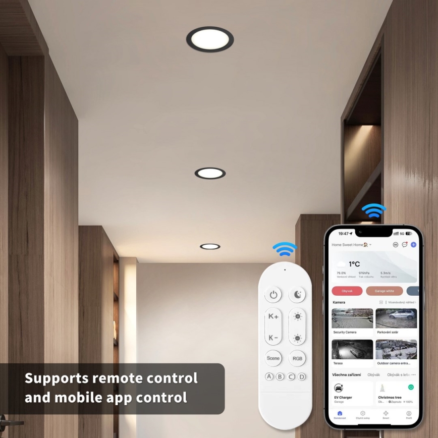 Immax NEO 07294L - LED zatemnljivo vgradno stropno svetilo DOWN LED/12W/230V Wi-Fi Tuya premer 12 cm črna