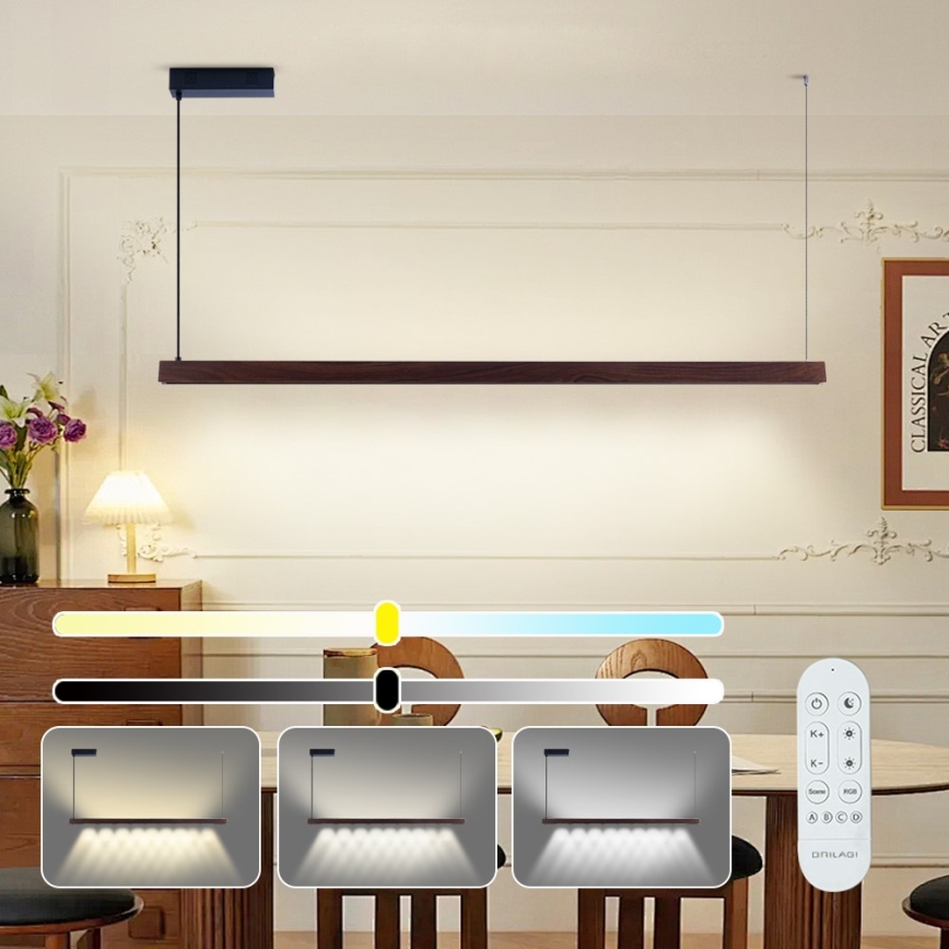 Immax NEO 07301L - LED zatemnjevalna viseča svetilka na kablu MADEIRA LED/33W/230V Wi-Fi Tuya 152 cm oreh + daljinski upravljalnik