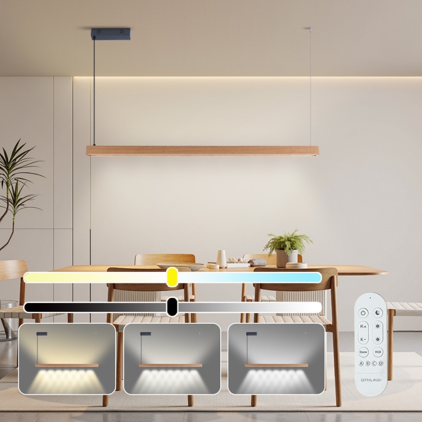 Immax NEO 07303L - LED zatemljiv viseči lestenec na kablu MADEIRA LED/26W/230V Wi-Fi Tuya 122 cm hrast + daljinski upravljalnik