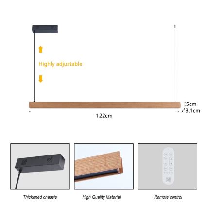 Immax NEO 07303L - LED zatemljiv viseči lestenec na kablu MADEIRA LED/26W/230V Wi-Fi Tuya 122 cm hrast + daljinski upravljalnik