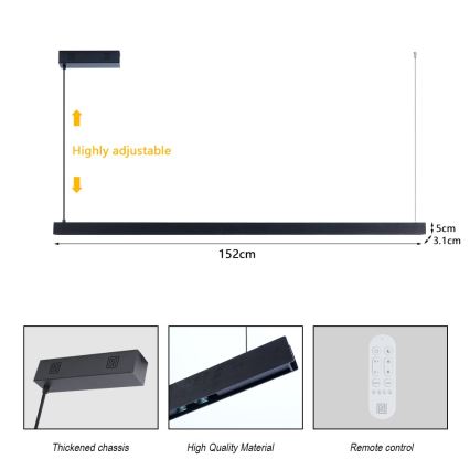 Immax NEO 07307L - LED zatemljiv viseči lestenec na kablu MADEIRA LED/33W/230V Wi-Fi Tuya 152 cm črna + daljinski upravljalnik