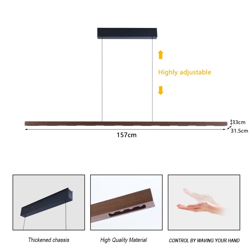 Immax NEO 07309L - zatemljiv LED lestenec na vrvici s senzorjem MADEIRA LED/37W/230V 157 cm oreh
